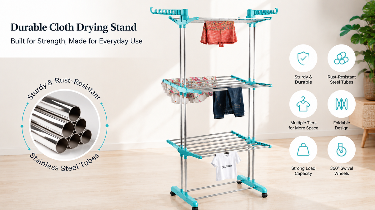 PALAK Extra Large 4-Level Modular Cloth Drying Stand with Weather-Resistant Frame(Blue)