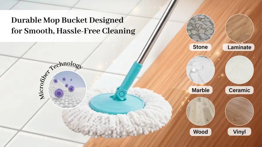 PALAK Gamma 360° Spin Mop Set with Twin Bucket & 2 Microfiber Heads (Blue)