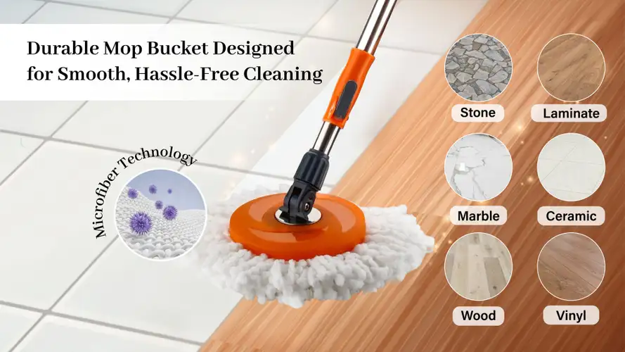PALAK Gamma 360° Spin Mop Set with Twin Bucket & 2 Microfiber Heads (Orange)