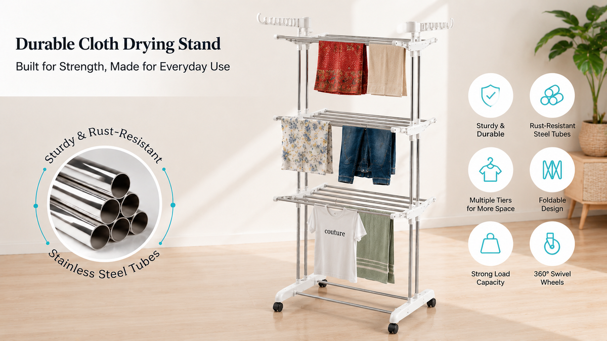 PALAK Extra Large 4-Level Modular Cloth Drying Stand with Weather-Resistant Frame(White)