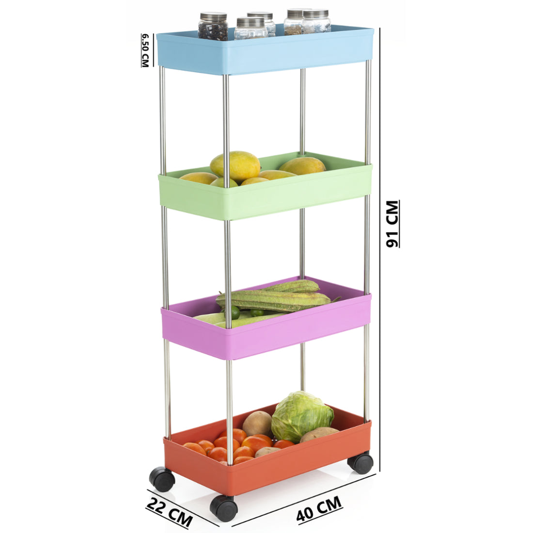 PALAK 4 Layer Plastic Kitchen Trolley (Multicolor)
