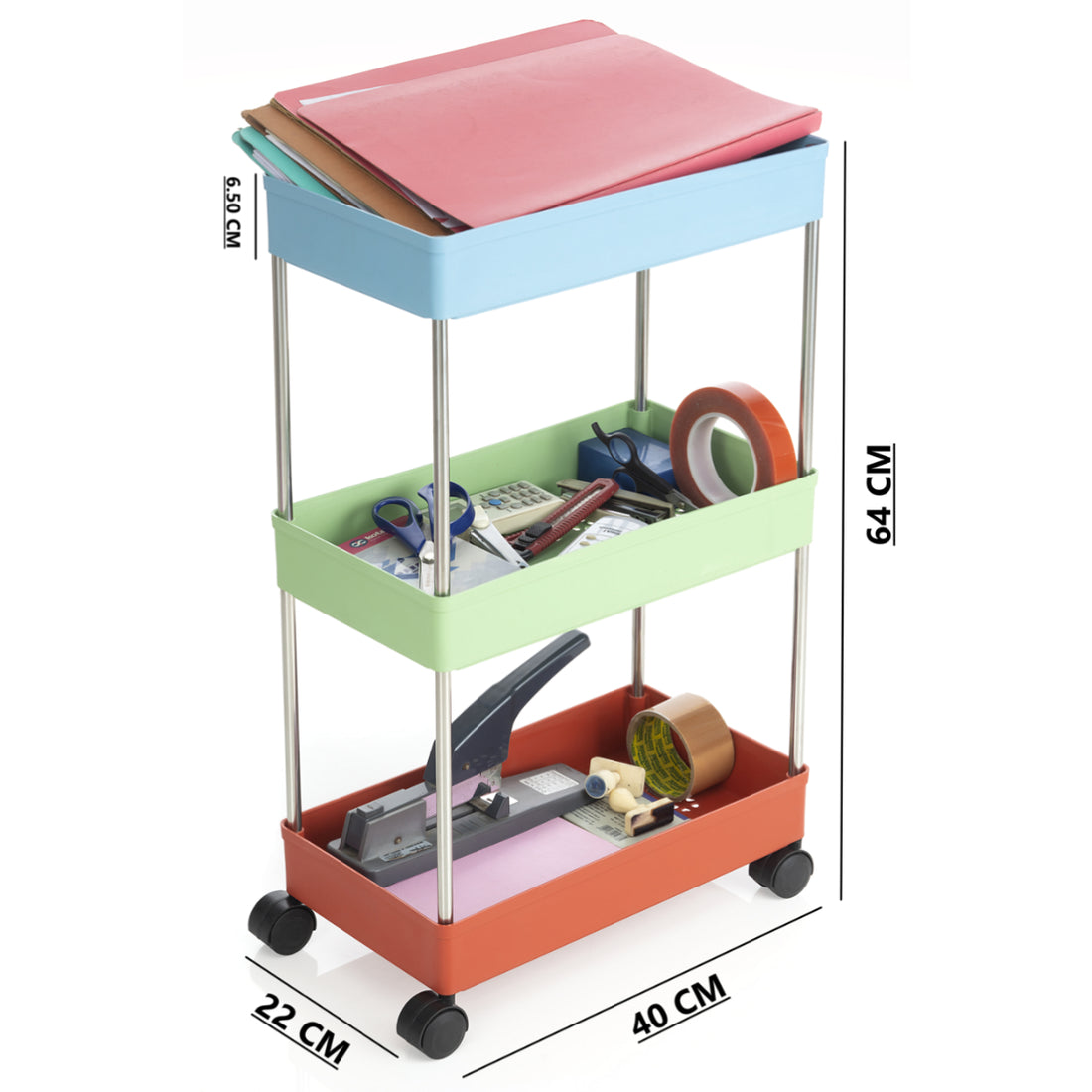 PALAK 3 Layer Plastic Kitchen Trolley (Multicolor)