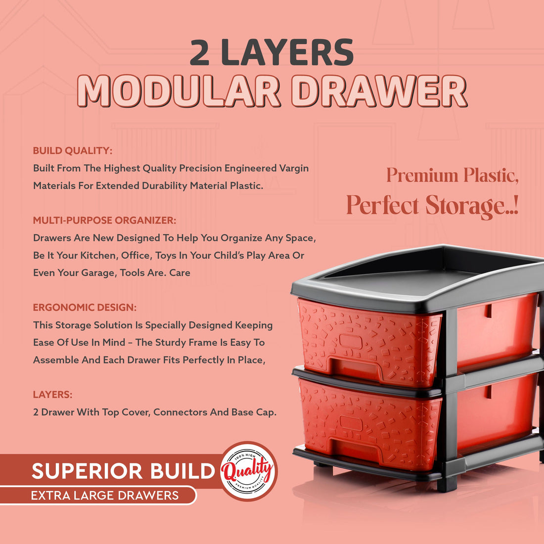 PALAK 2XL Stone Drawer Storage Unit (Red)