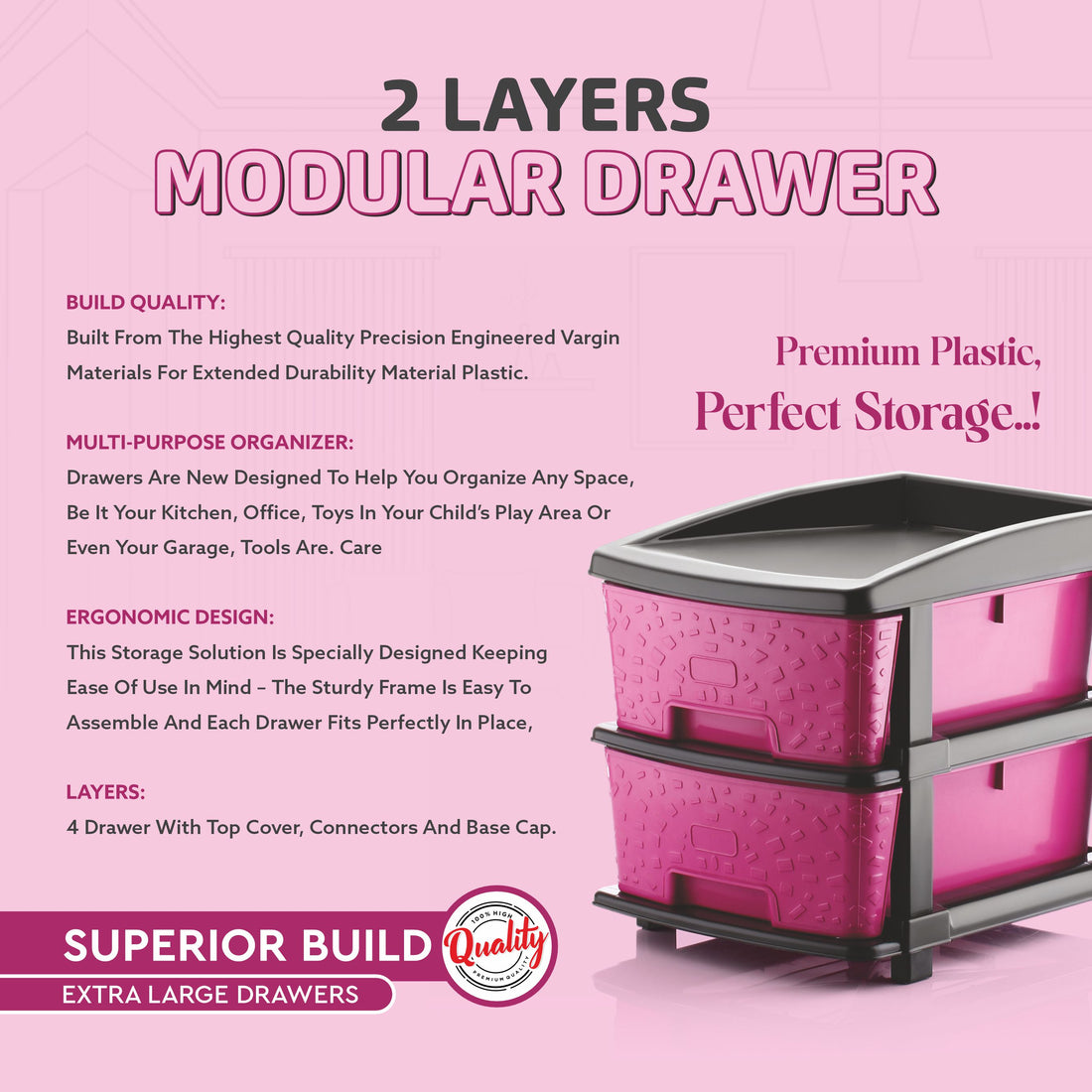PALAK 2XL Stone Drawer Storage Unit (Pink)