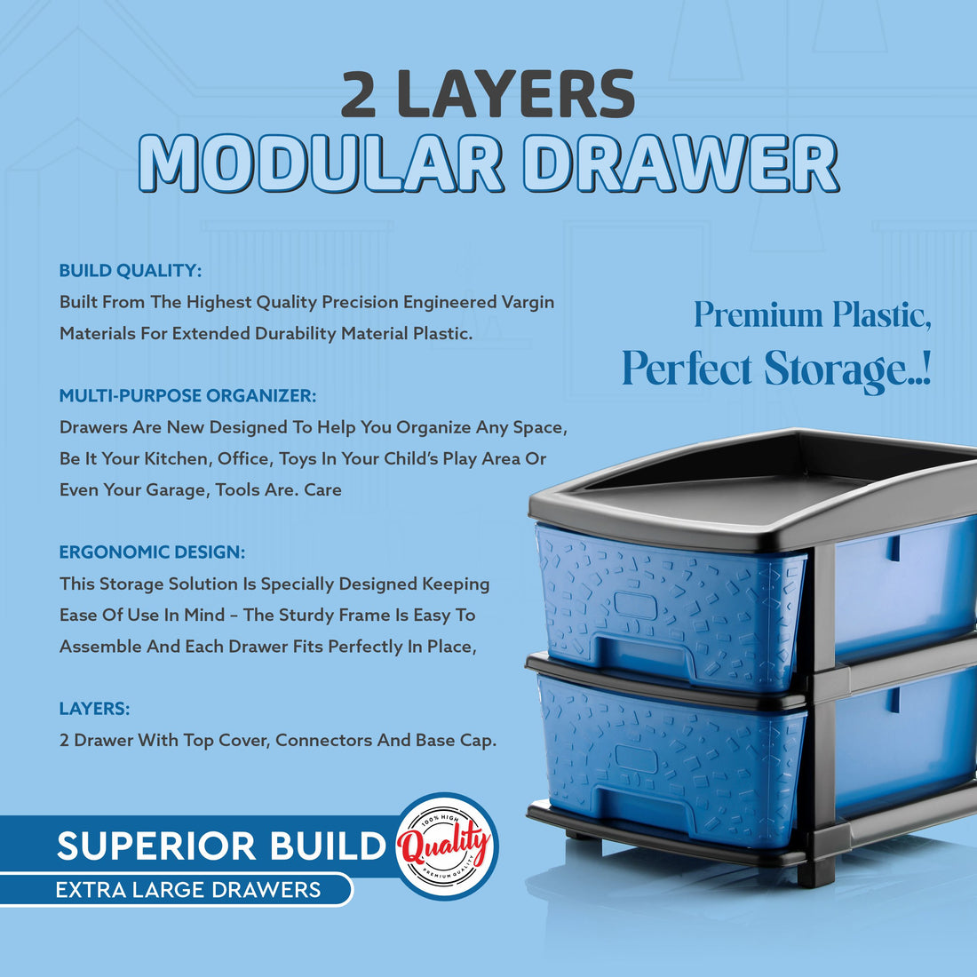 PALAK 2XL Stone Drawer Storage Unit (Blue)