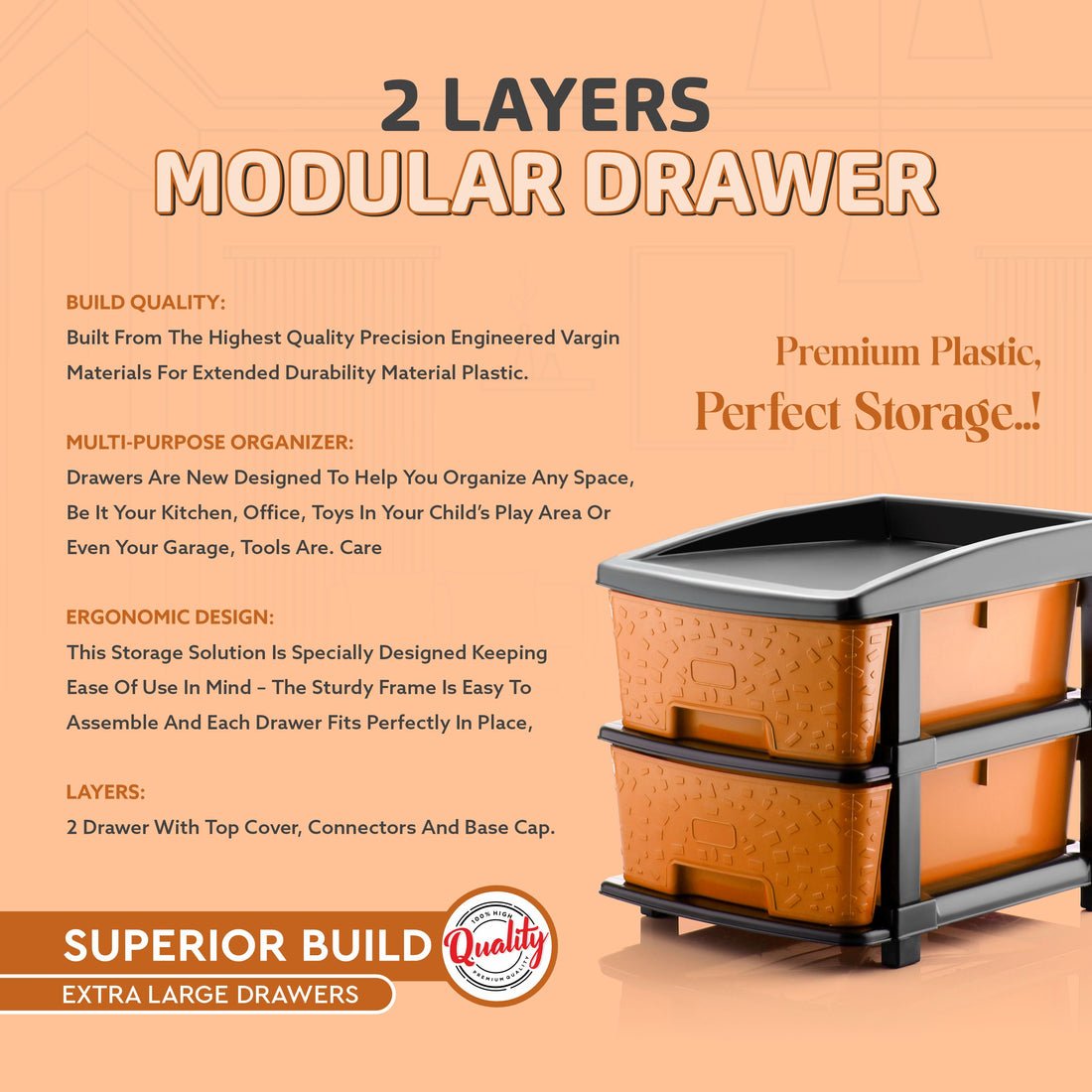 PALAK 2XL Stone Drawer Storage Unit (Orange)