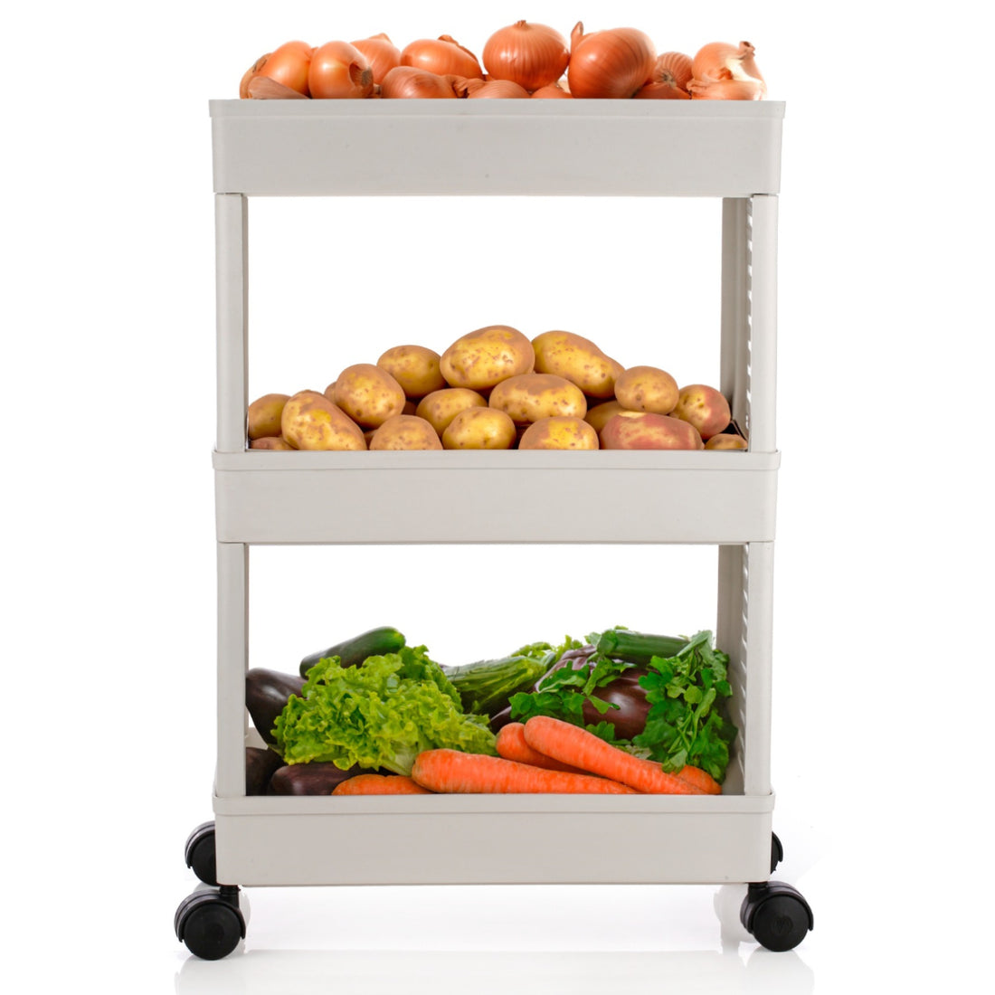 PALAK 3 Layer Plastic Kitchen Trolley Rack (White)