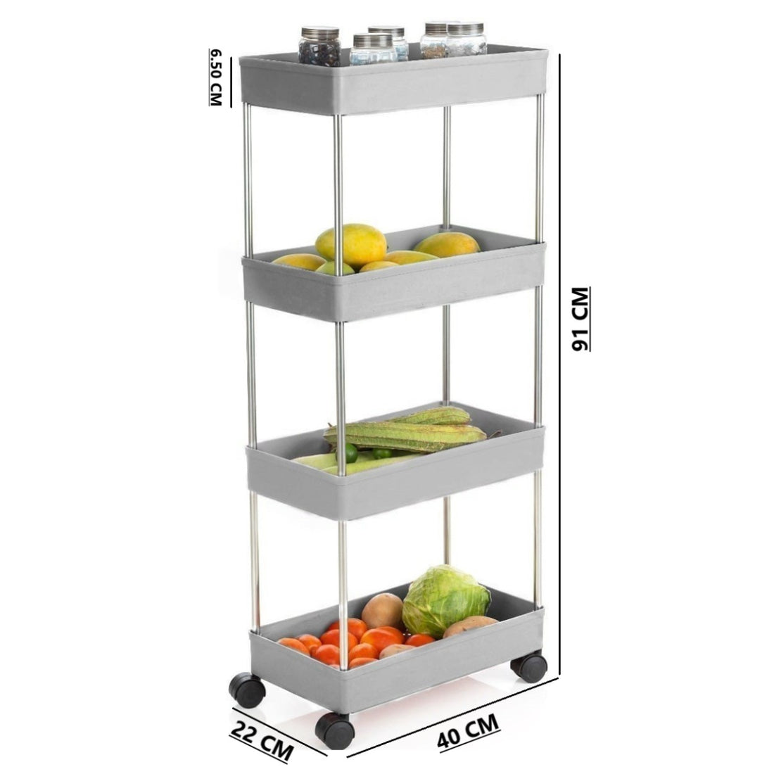 PALAK 4 Layer Plastic Kitchen Trolley (Grey)