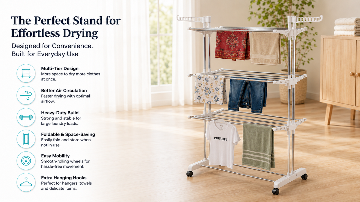 PALAK Extra Large 4-Level Modular Cloth Drying Stand with Weather-Resistant Frame(White)