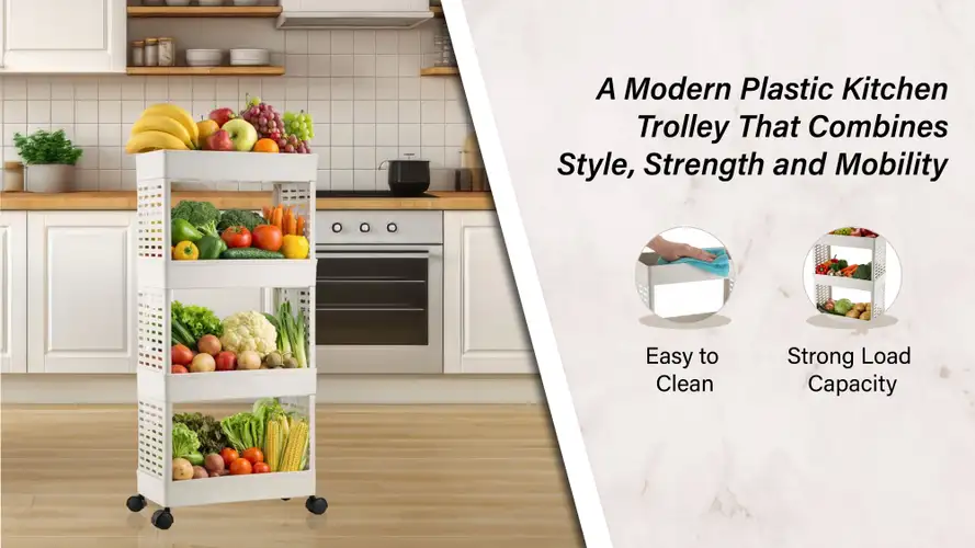 PALAK 3 Layer Plastic Kitchen Trolley Rack (White)