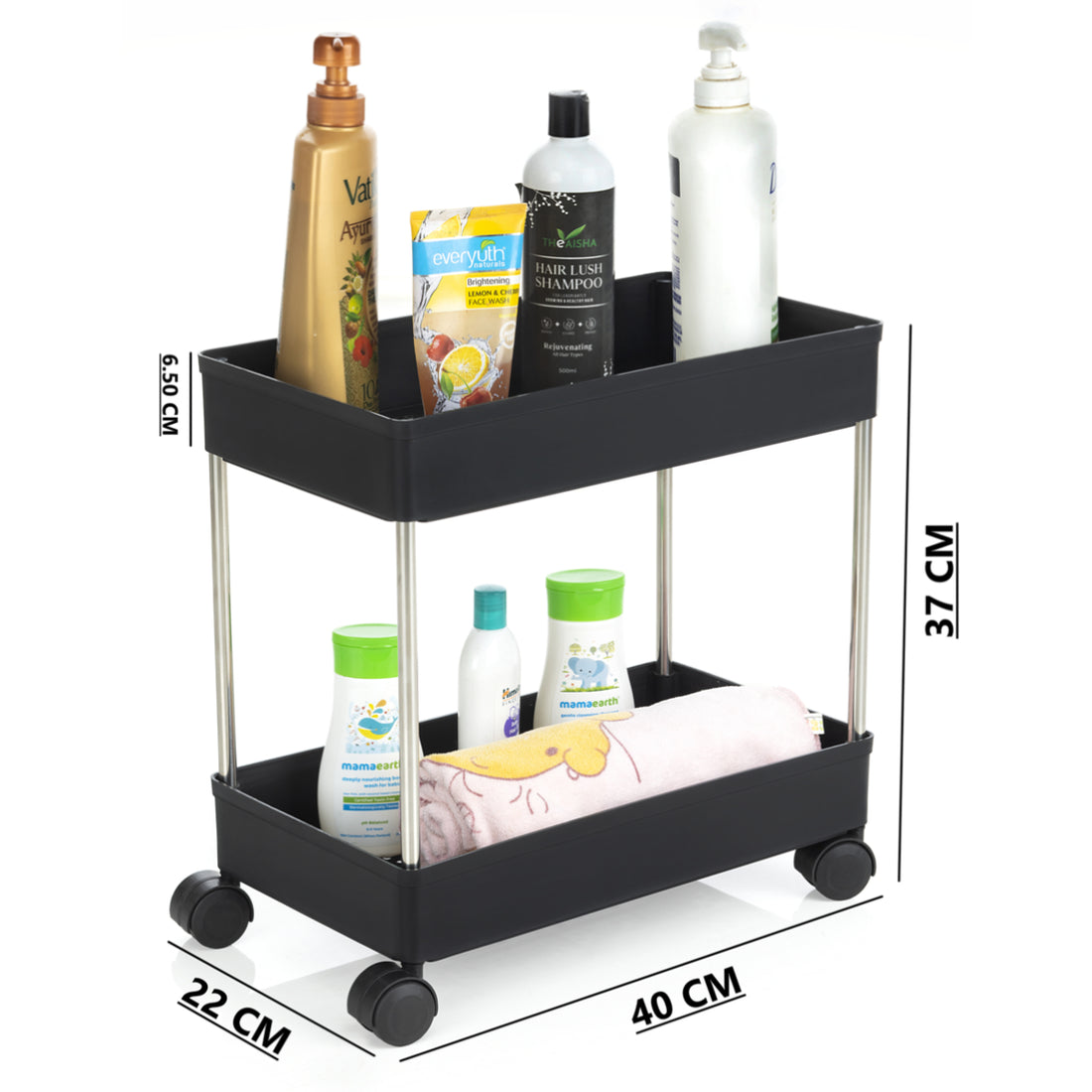 PALAK 2 Layer Plastic Kitchen Trolley (Black)