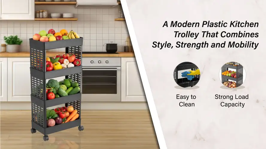 PALAK 3 Layer Plastic Kitchen Trolley Rack (Black)