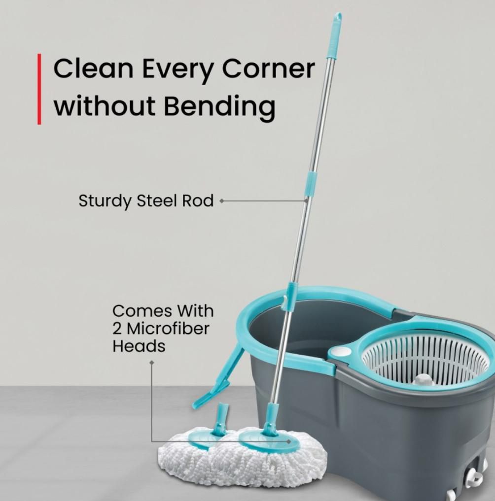 PALAK Gamma 360° Spin Mop Set with Twin Bucket & 2 Microfiber Heads (Blue)