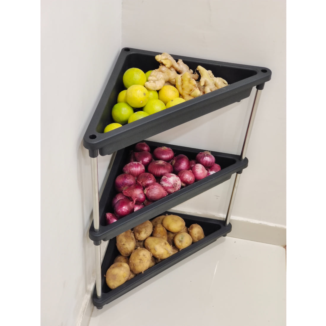 PALAK 4 layer Plastic Kitchen Trolley with Fruit & Vegetable Storage Baskets(black)