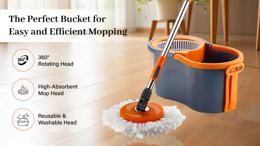 PALAK Gamma 360° Spin Mop Set with Twin Bucket & 2 Microfiber Heads (Orange)