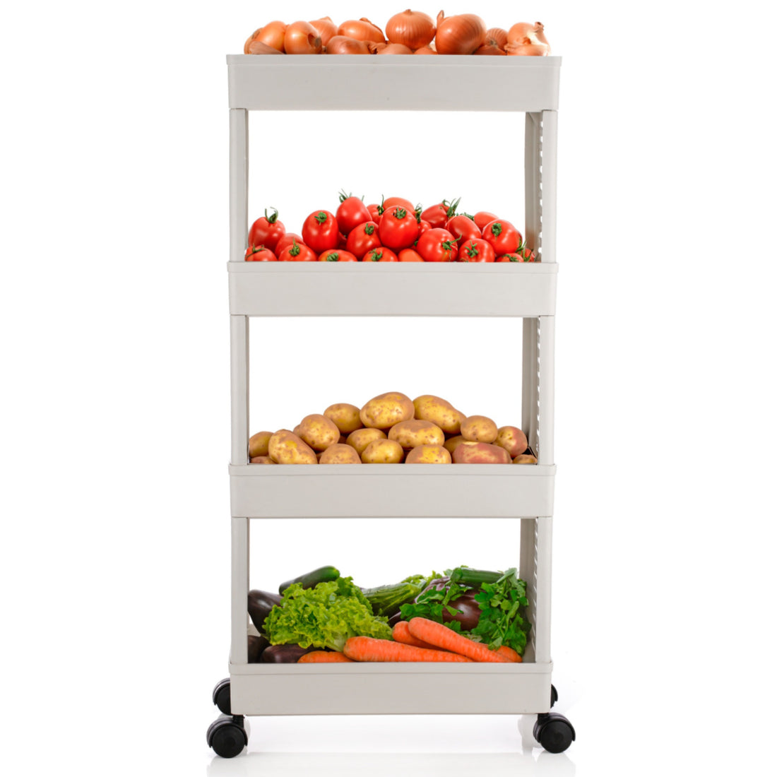 PALAK 4 Layer Plastic Kitchen Trolley Rack (White)