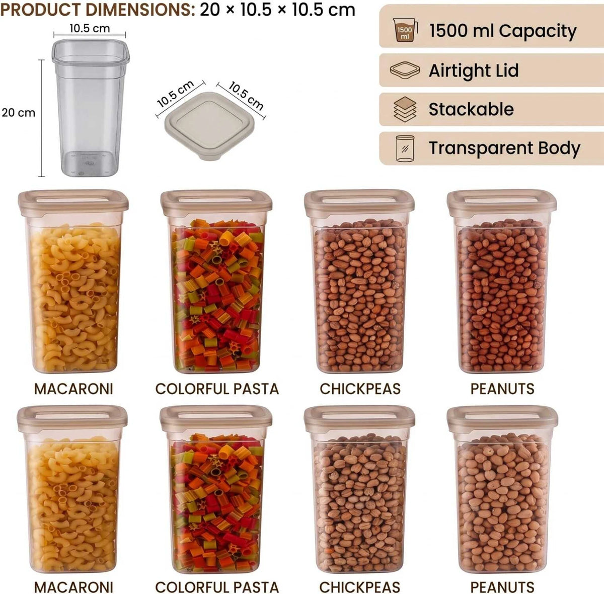 PALAK Plastic Grocery Container  - 1500 ml (Pack of 8, Transparent)