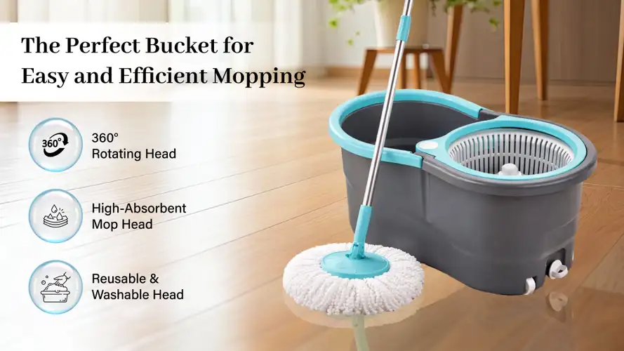 PALAK 360° Spin Mop with Wheels & Large Bucket, Microfiber Floor Cleaning Mop Set for Home (Blue)