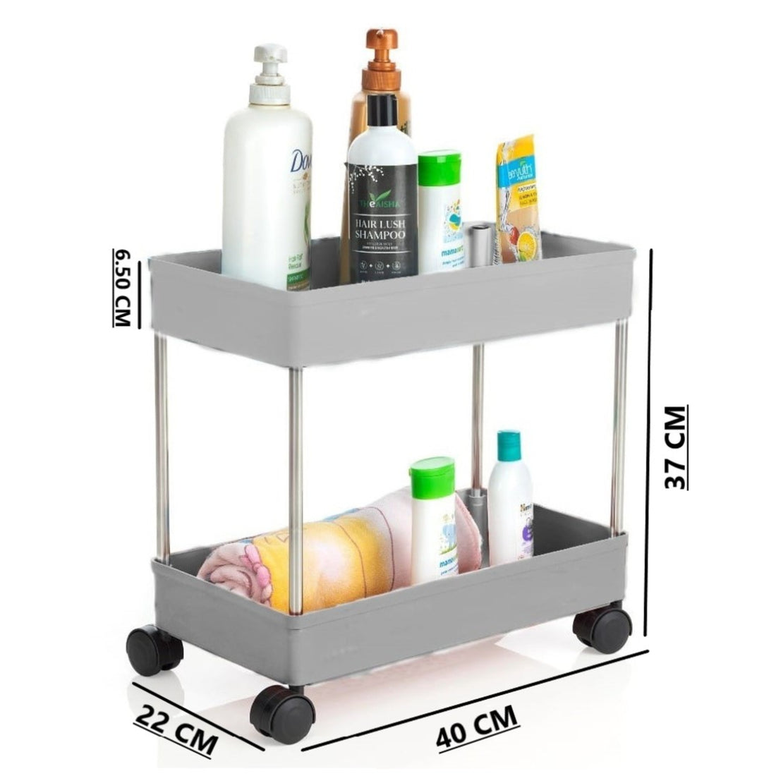 PALAK 2 Layer Plastic Kitchen Trolley (Grey)