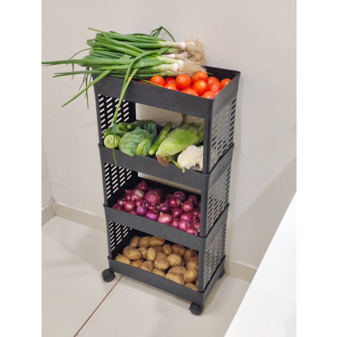 PALAK 3 Layer Plastic Kitchen Trolley Rack (Black)