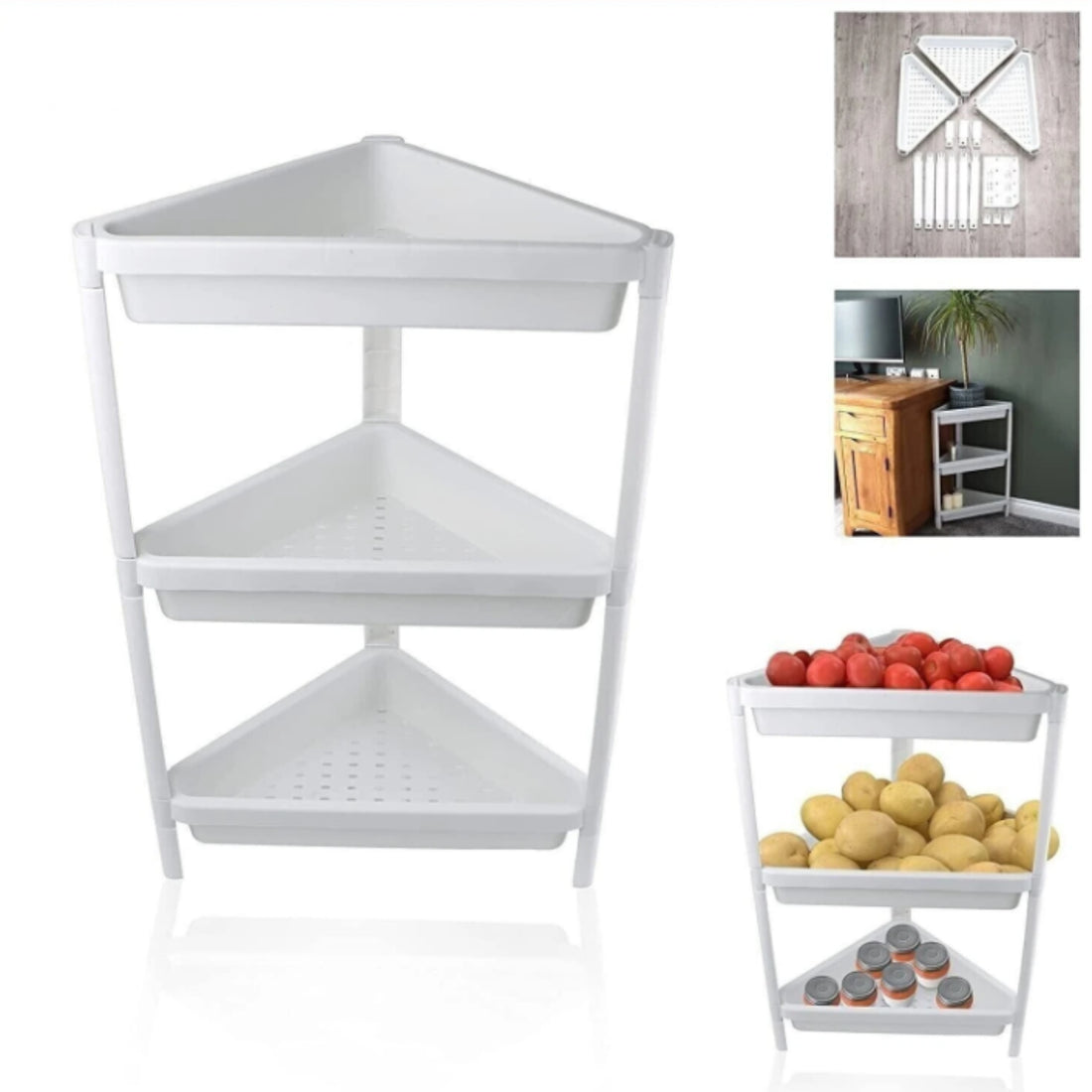 PALAK 4 layer Plastic Kitchen Trolley with Fruit & Vegetable Storage Baskets(white)