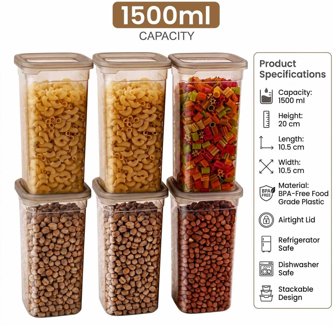 PALAK Plastic Grocery Container  - 1500 ml (Pack of 6, Transparent)