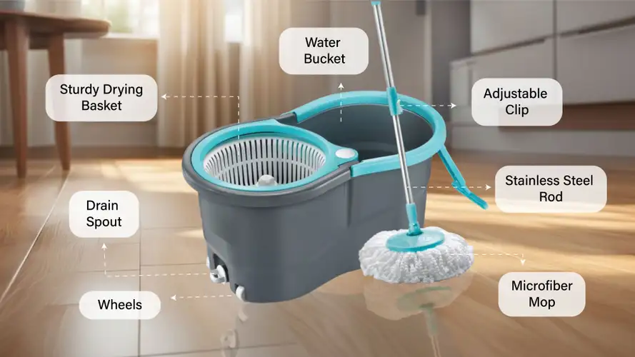 PALAK Gamma 360° Spin Mop Set with Twin Bucket & 2 Microfiber Heads (Blue)