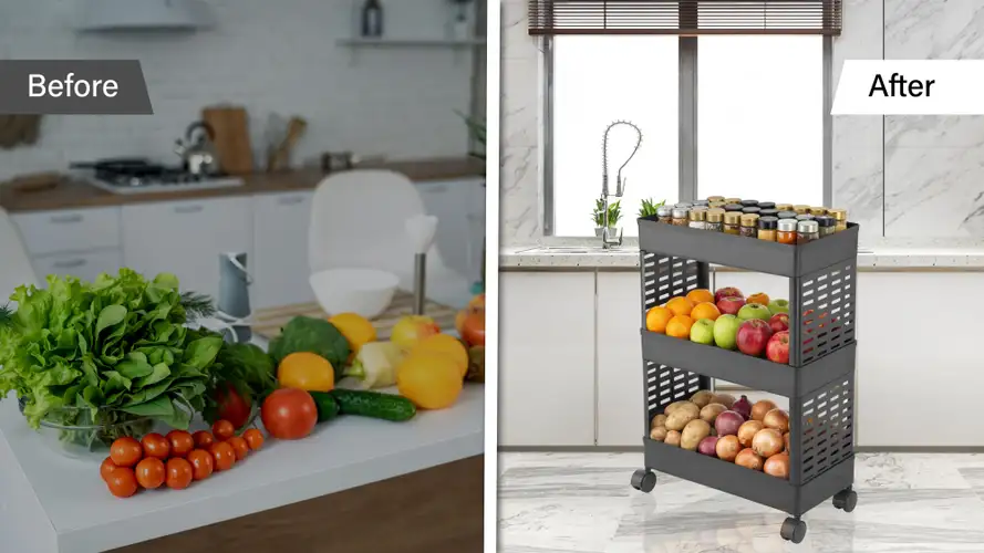 PALAK 3 Layer Plastic Kitchen Trolley Rack (Black)