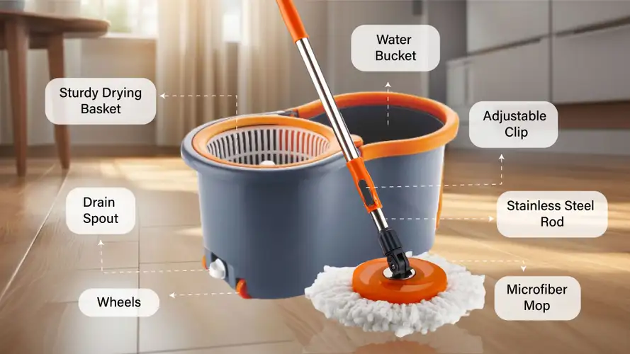 PALAK Gamma 360° Spin Mop Set with Twin Bucket & 2 Microfiber Heads (Orange)