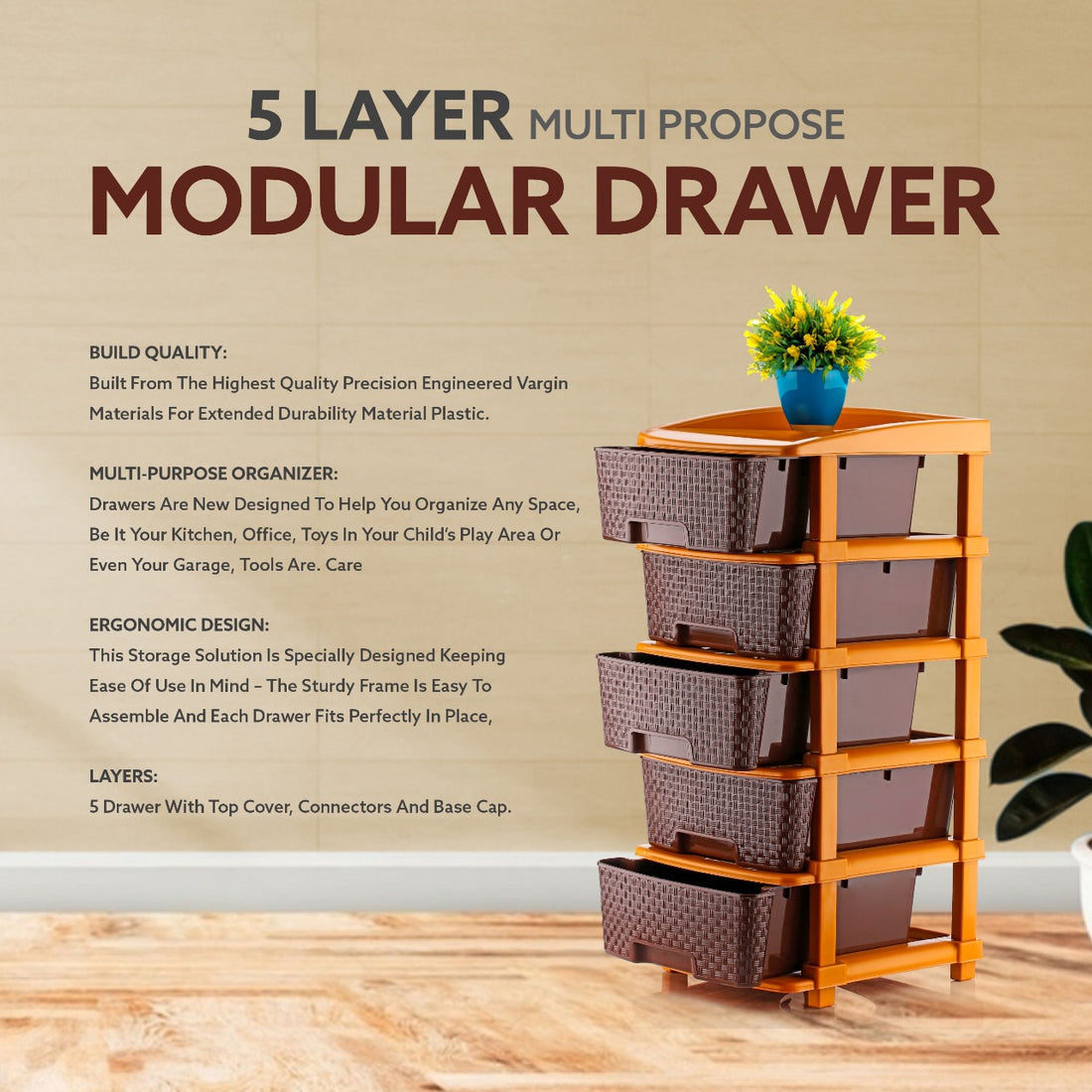 PALAK 5XL Super Drawer Storage Unit (Brown)