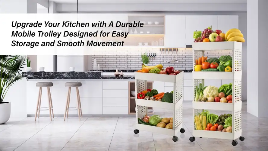 PALAK 3 Layer Plastic Kitchen Trolley Rack (White)