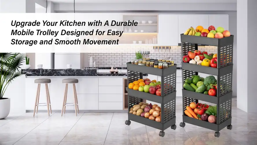 PALAK 3 Layer Plastic Kitchen Trolley Rack (Black)