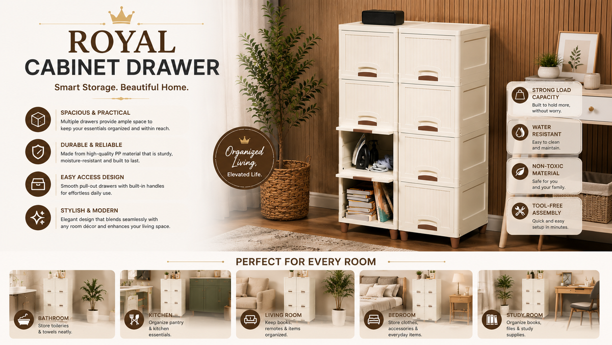 PALAK 8XL Royal Cabinet Drawer Storage Unit (White)