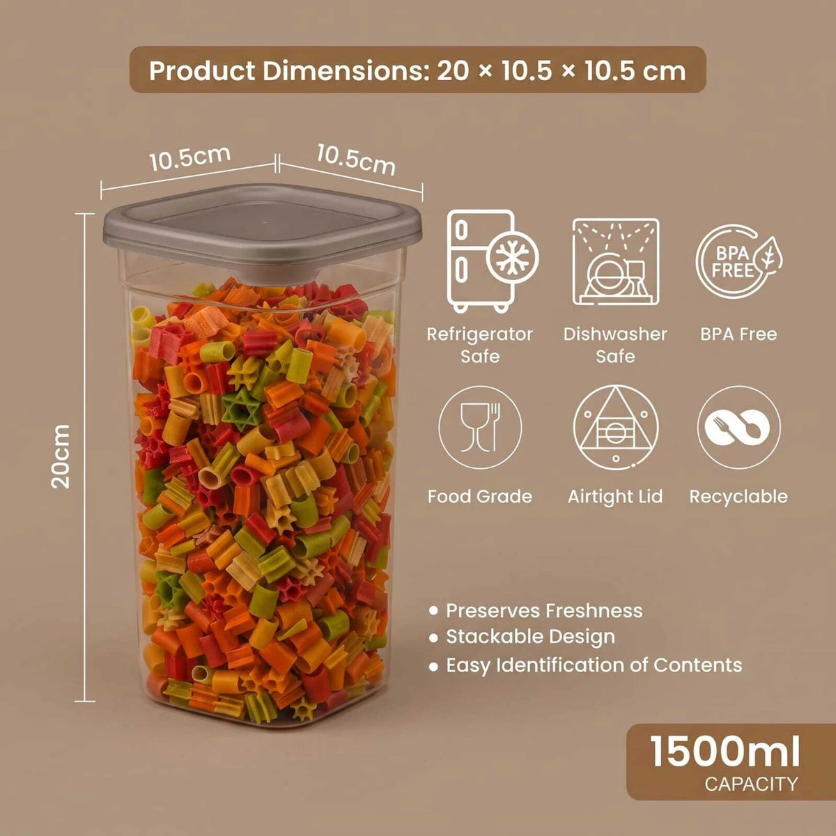 PALAK Plastic Grocery Container  - 1500 ml (Pack of 4, Transparent)