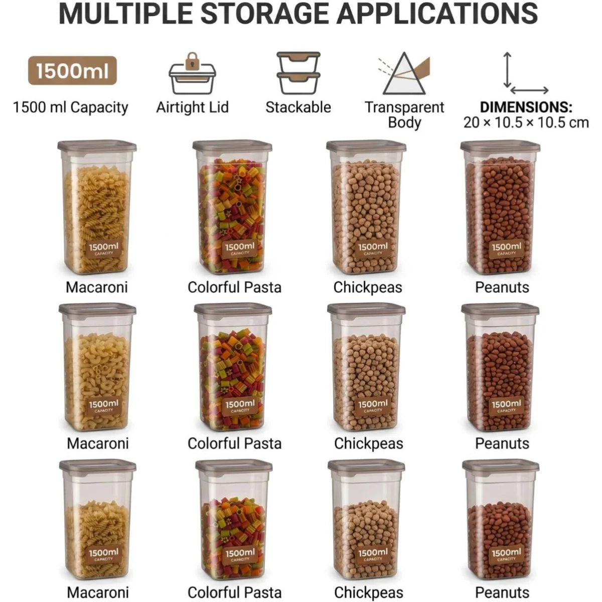 PALAK Plastic Grocery Container  - 1500 ml (Pack of 12, Transparent)