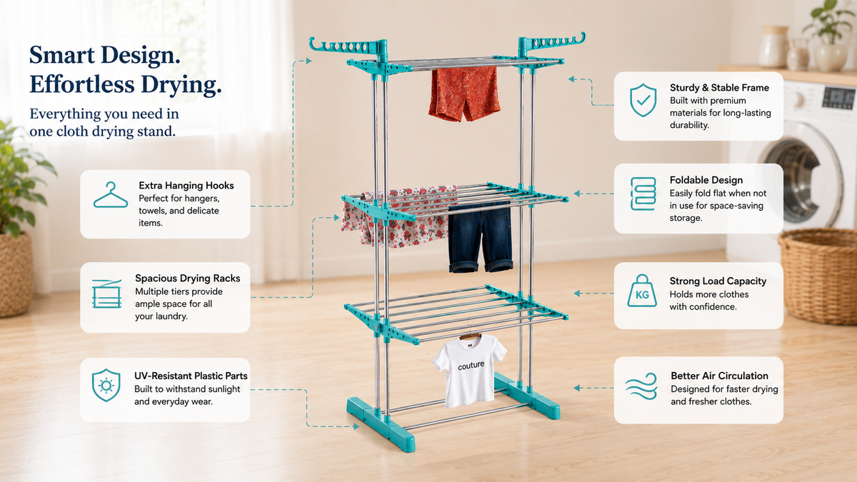 PALAK Extra Large 4-Level Modular Cloth Drying Stand with Weather-Resistant Frame(Blue)