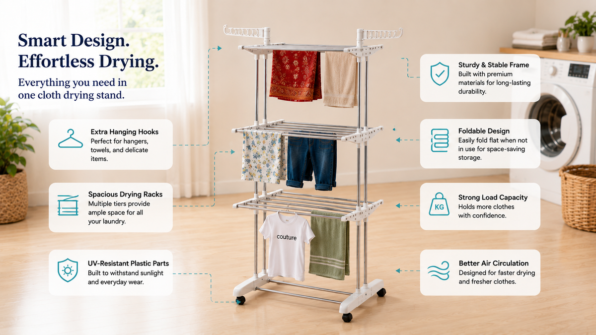 PALAK Extra Large 4-Level Modular Cloth Drying Stand with Weather-Resistant Frame(White)