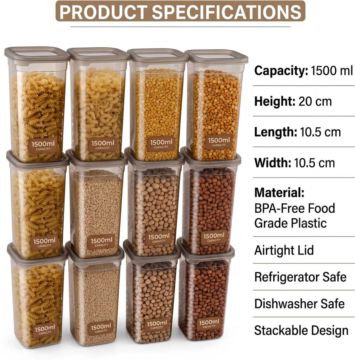 PALAK Plastic Grocery Container  - 1500 ml (Pack of 12, Transparent)