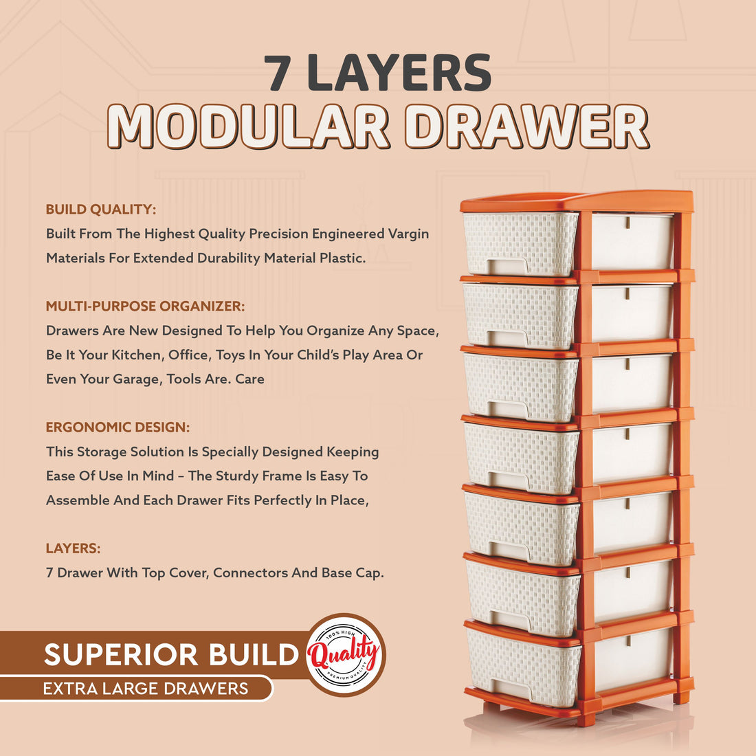 PALAK 7XL Super Drawer Storage Unit (White)