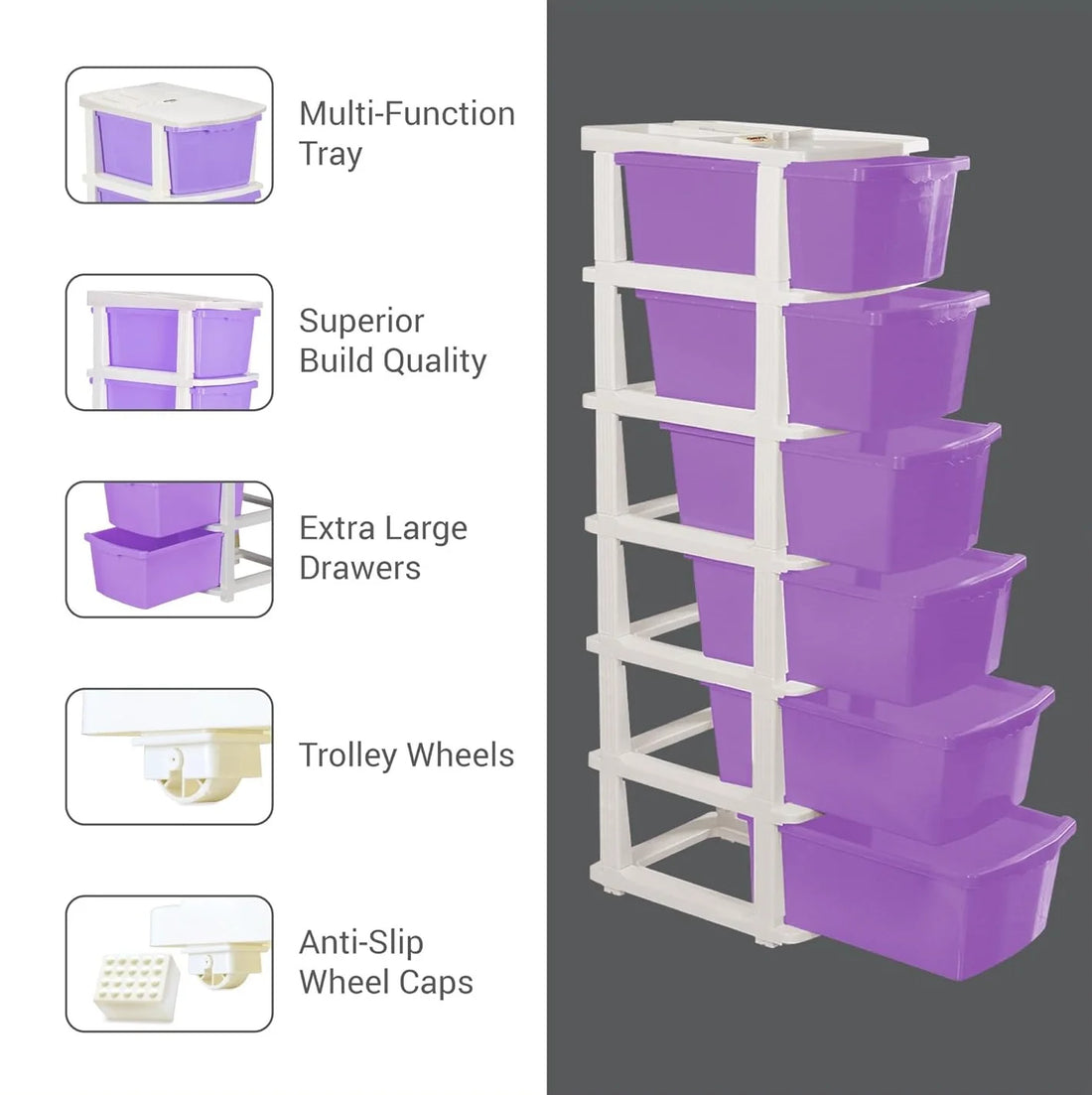 PALAK 6XL Classic Drawer Storage Unit (Purple)