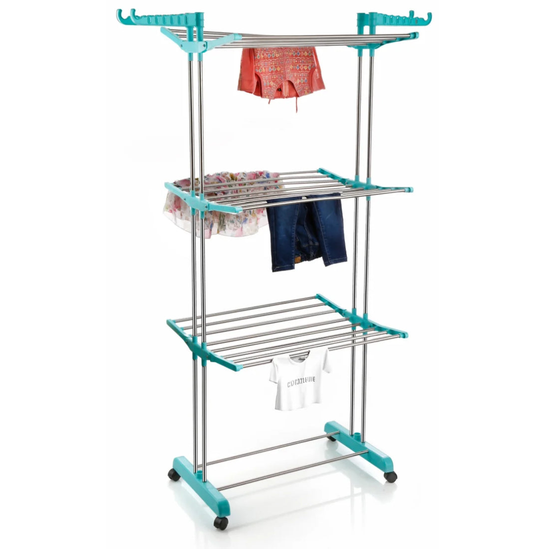 PALAK Extra Large 4-Level Modular Cloth Drying Stand with Weather-Resistant Frame(Blue)