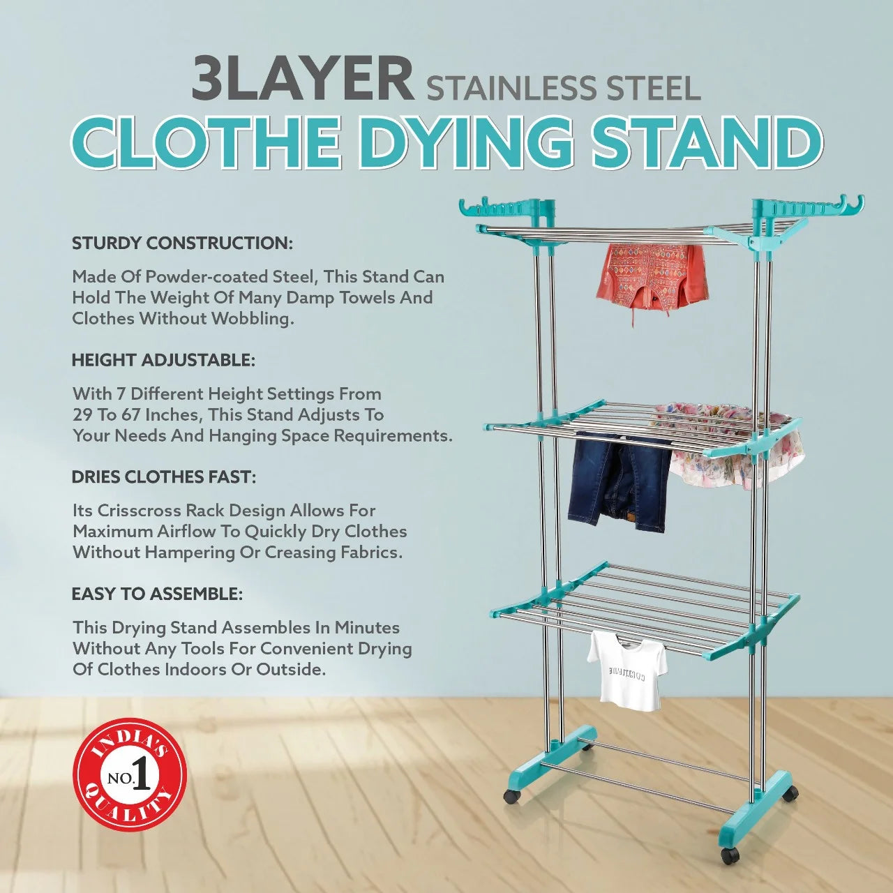 PALAK Extra Large 4-Level Modular Cloth Drying Stand with Weather-Resistant Frame(Blue)