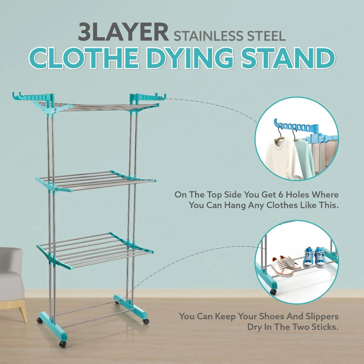PALAK Extra Large 4-Level Modular Cloth Drying Stand with Weather-Resistant Frame(Blue)