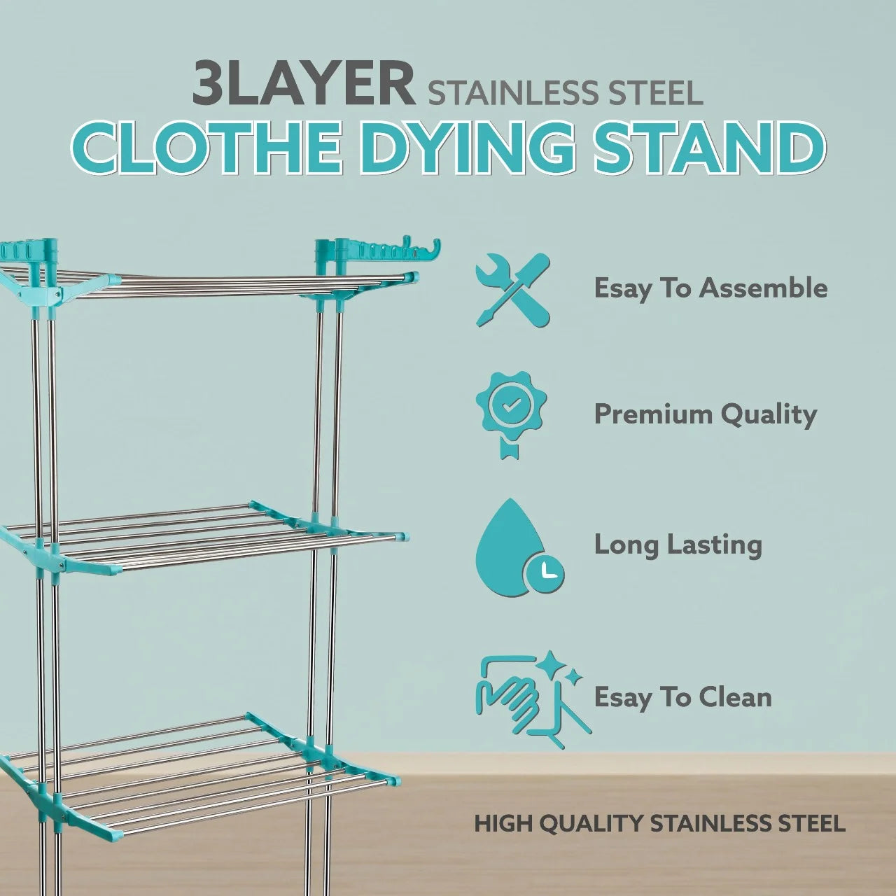 PALAK Extra Large 4-Level Modular Cloth Drying Stand with Weather-Resistant Frame(Blue)