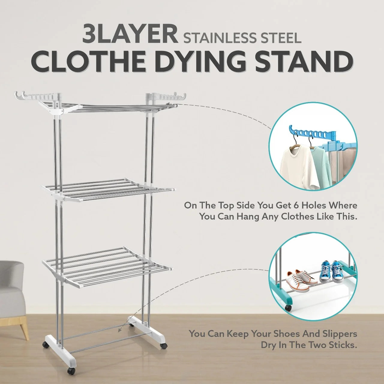 PALAK Extra Large 4-Level Modular Cloth Drying Stand with Weather-Resistant Frame(White)