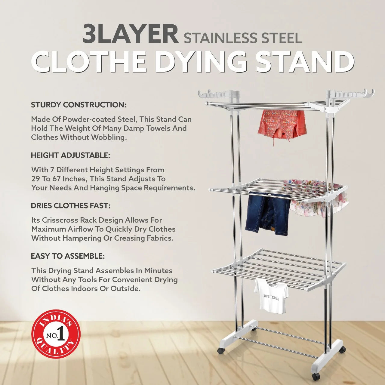 PALAK Extra Large 4-Level Modular Cloth Drying Stand with Weather-Resistant Frame(White)