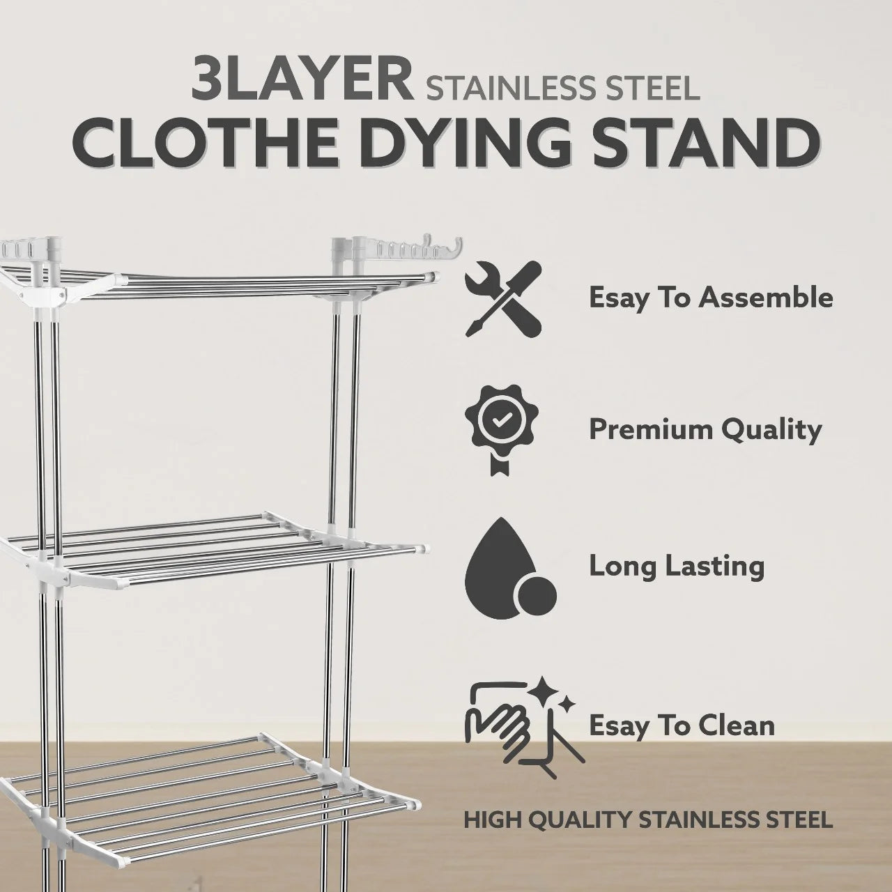 PALAK Extra Large 4-Level Modular Cloth Drying Stand with Weather-Resistant Frame(White)