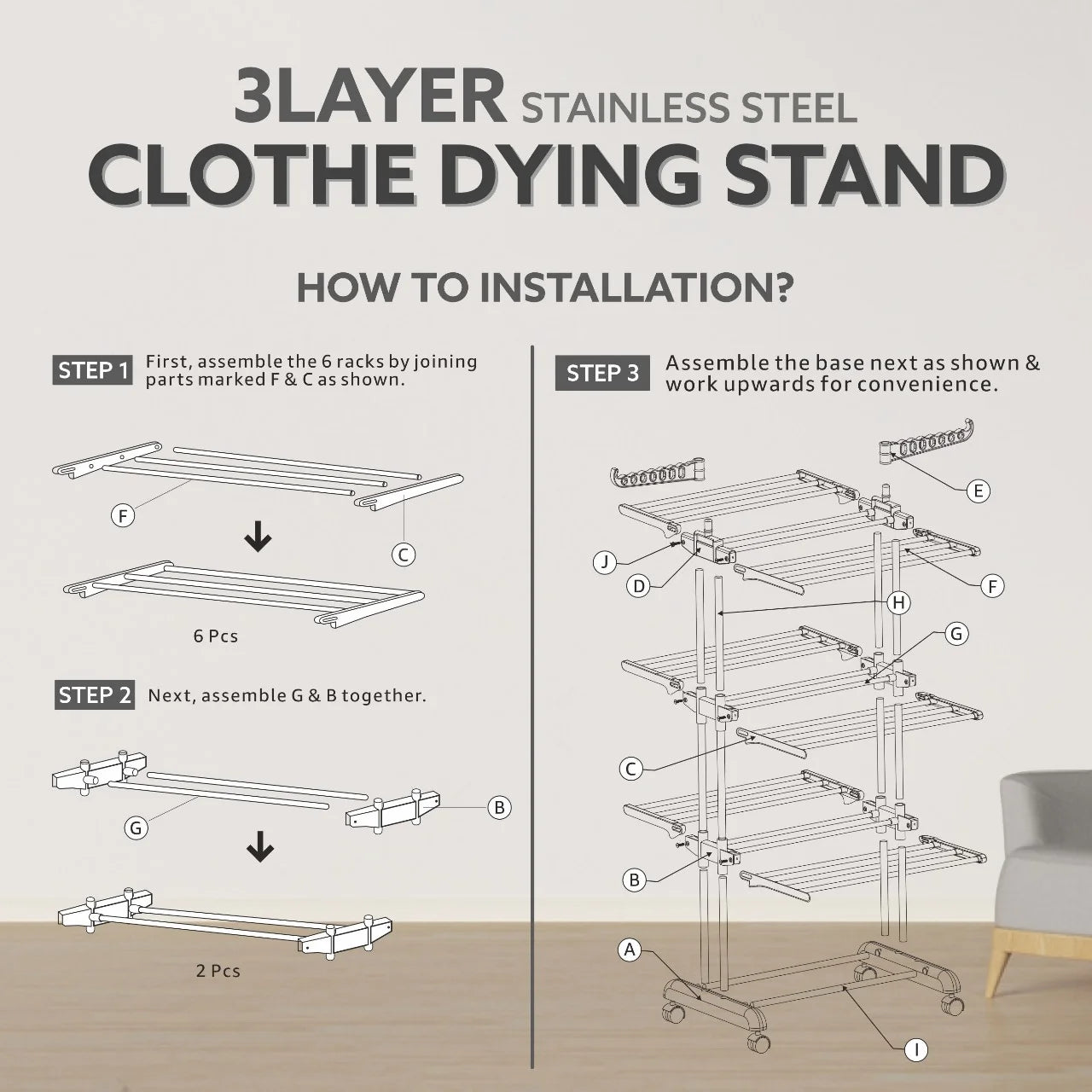 PALAK Extra Large 4-Level Modular Cloth Drying Stand with Weather-Resistant Frame(White)