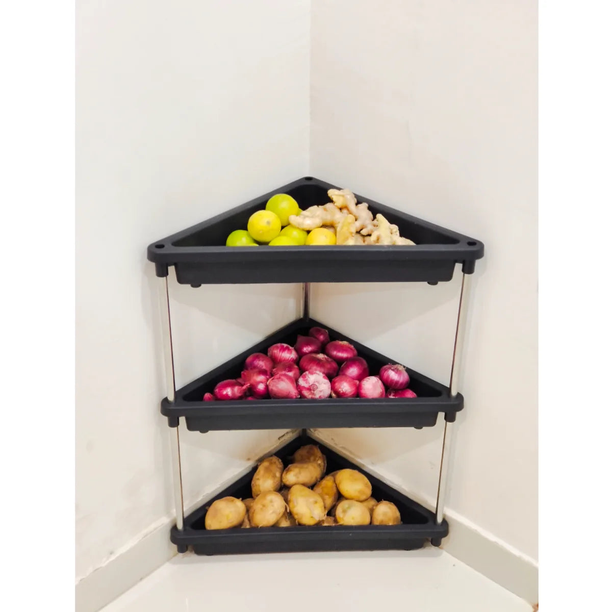 PALAK 4 layer Plastic Kitchen Trolley with Fruit & Vegetable Storage Baskets(black)