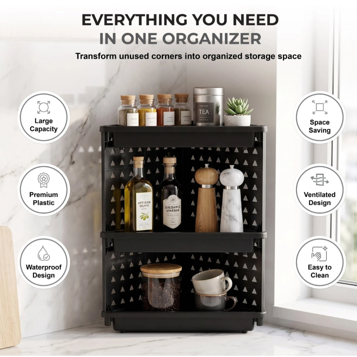 PALAK 4-Tier Plastic Corner Storage Rack – Multipurpose Bathroom & Kitchen Organizer